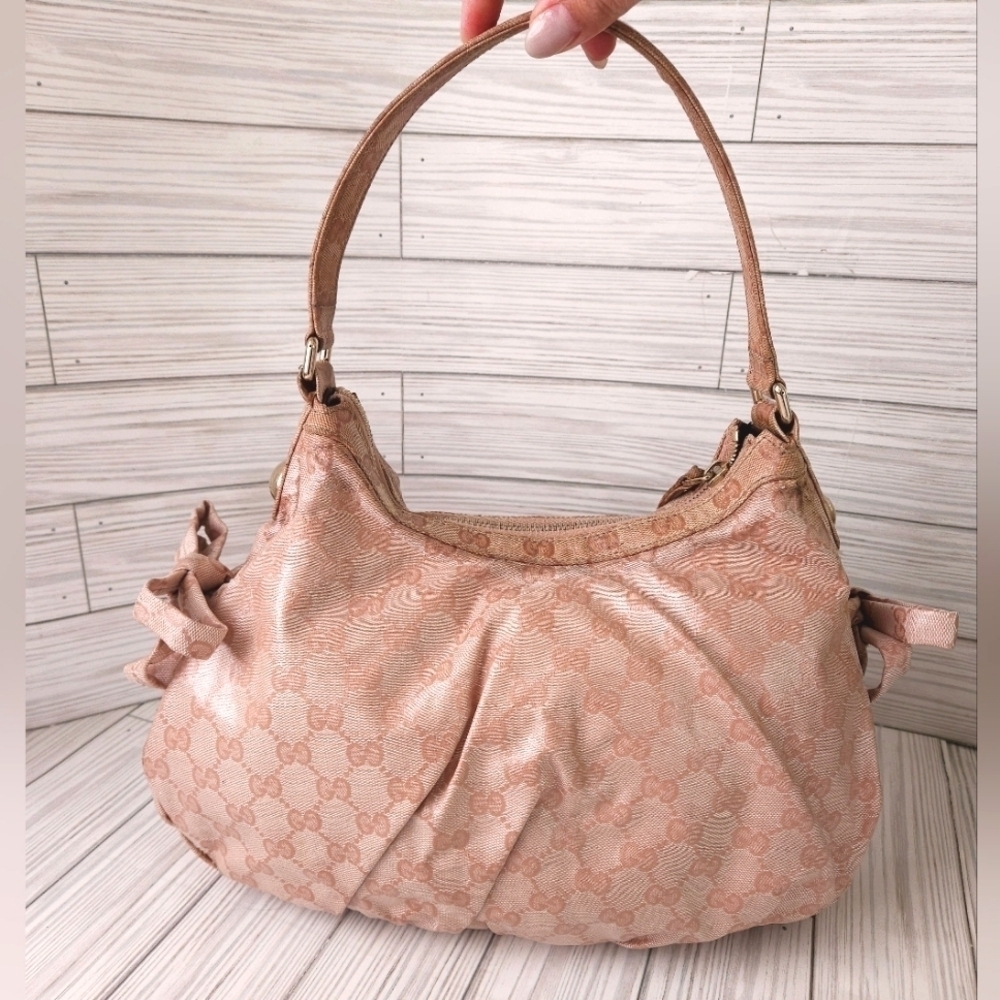 Gucci Blush Beige GG Monogram Hobo with Gold Accent - Picture 2 of 16